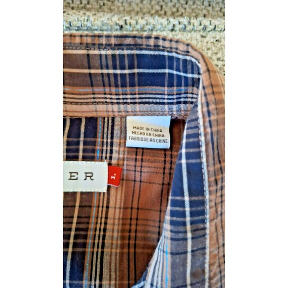 Men's Roper Brown‎ plaid check western pearl snap rodeo cowboy Large - Picture 5 of 9